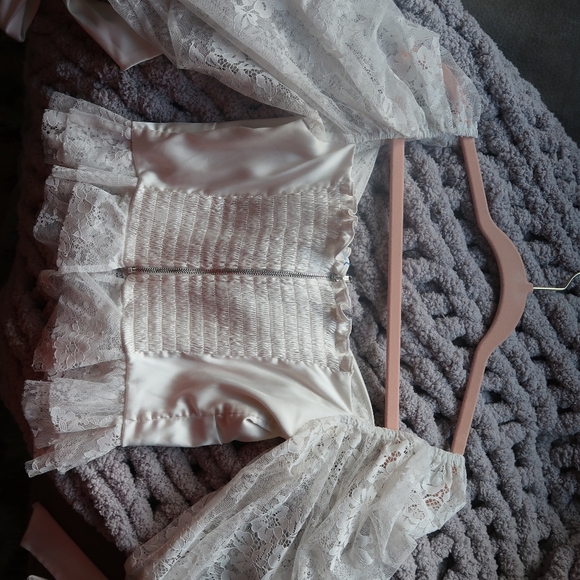 For Love and Lemons White Lace Bow Puff Sleeve Blouse Top Size Small - Picture 4 of 5